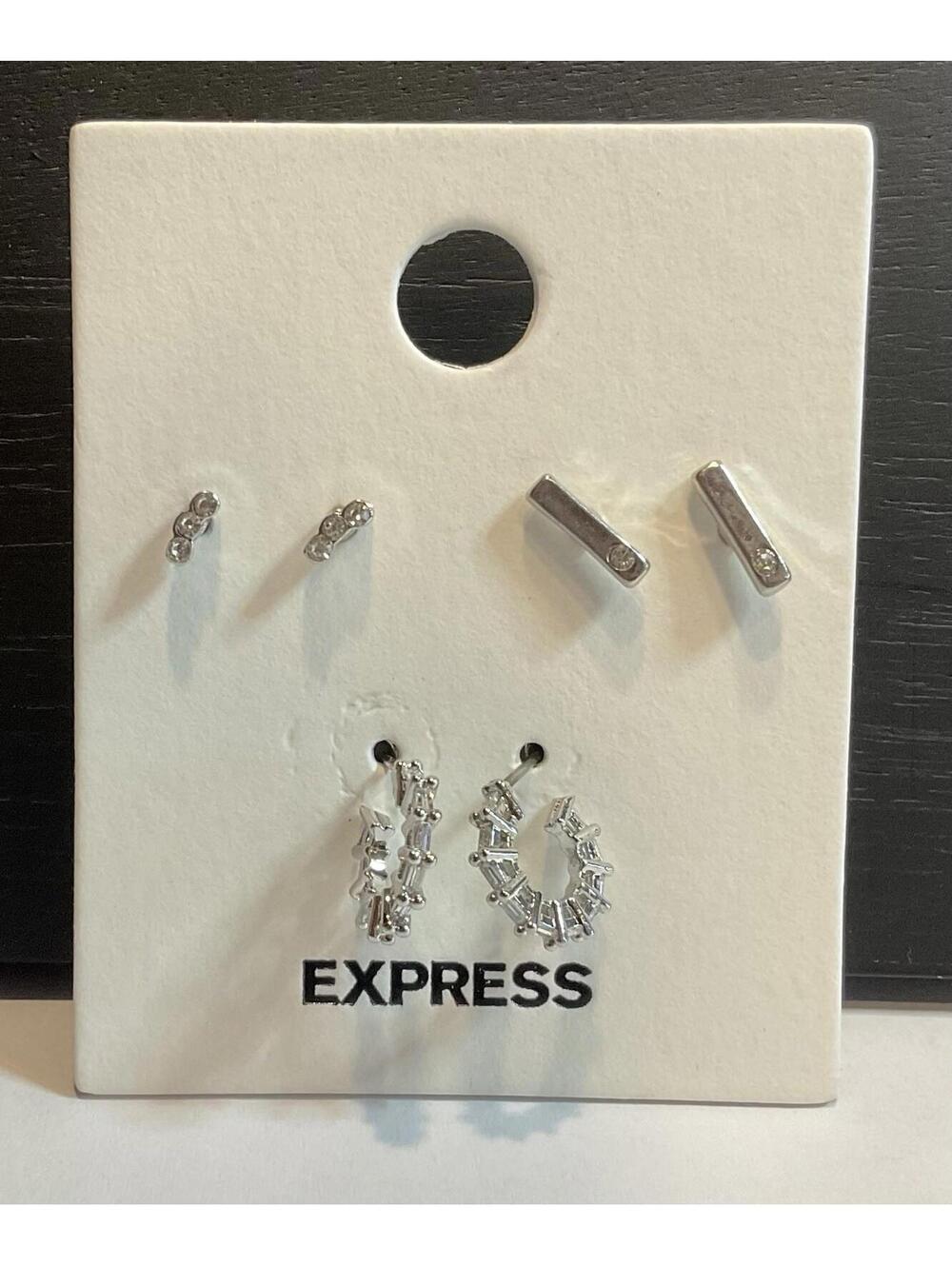 NWT Express Set Of 3 Pairs Of Silver Tone Earrings Orginally $22  #1178